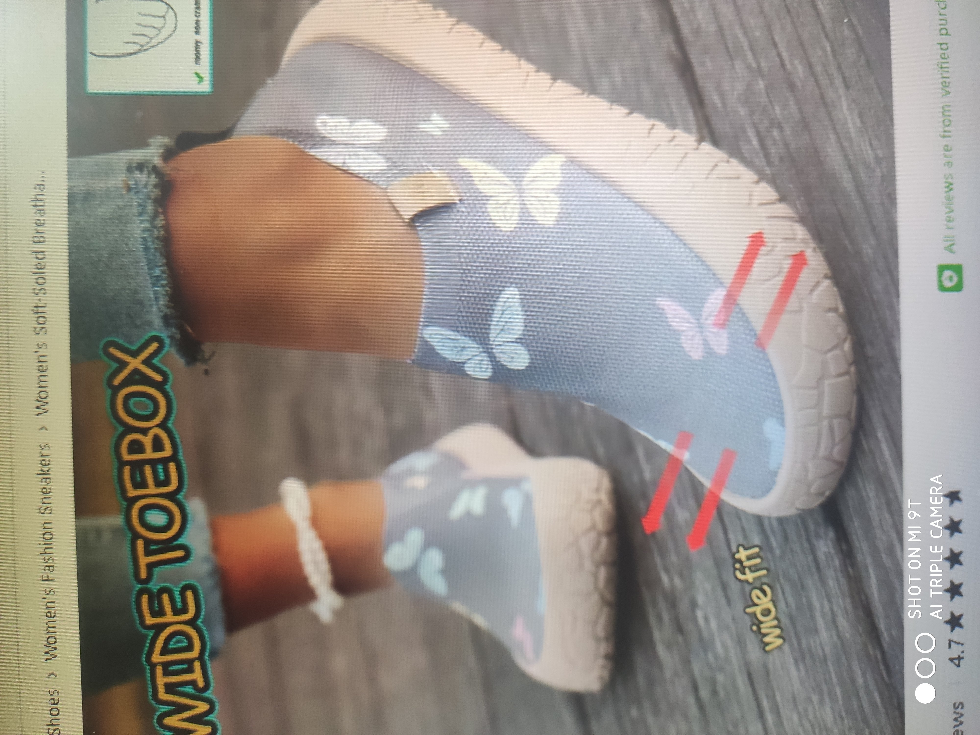 Women's sneakers with wide toe box and butterflies