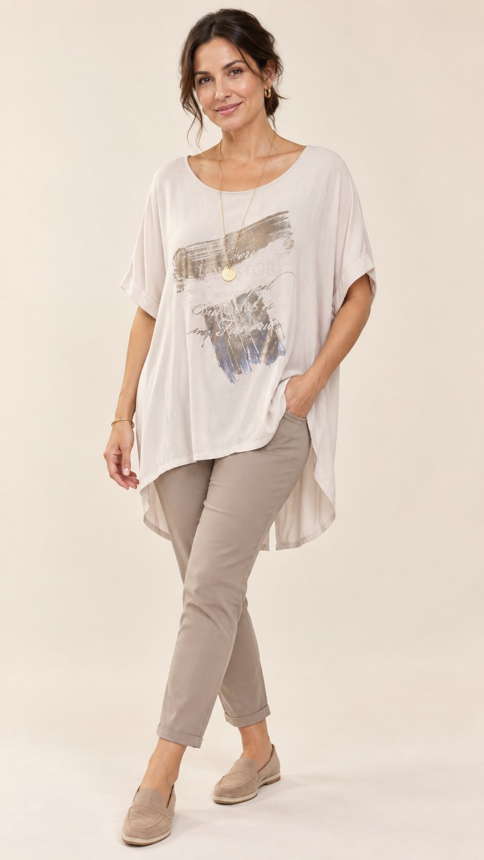 Wide Casual Print Top for Women, Size: M/L