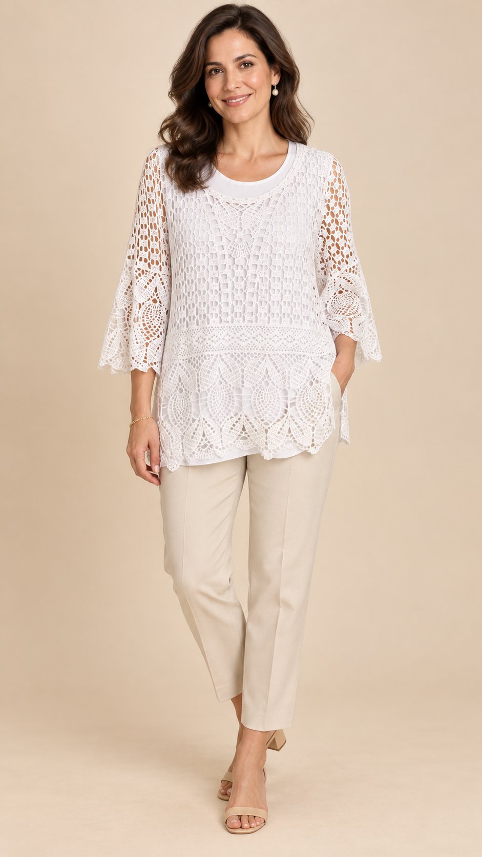White Lace Top for Women, Size: M/L