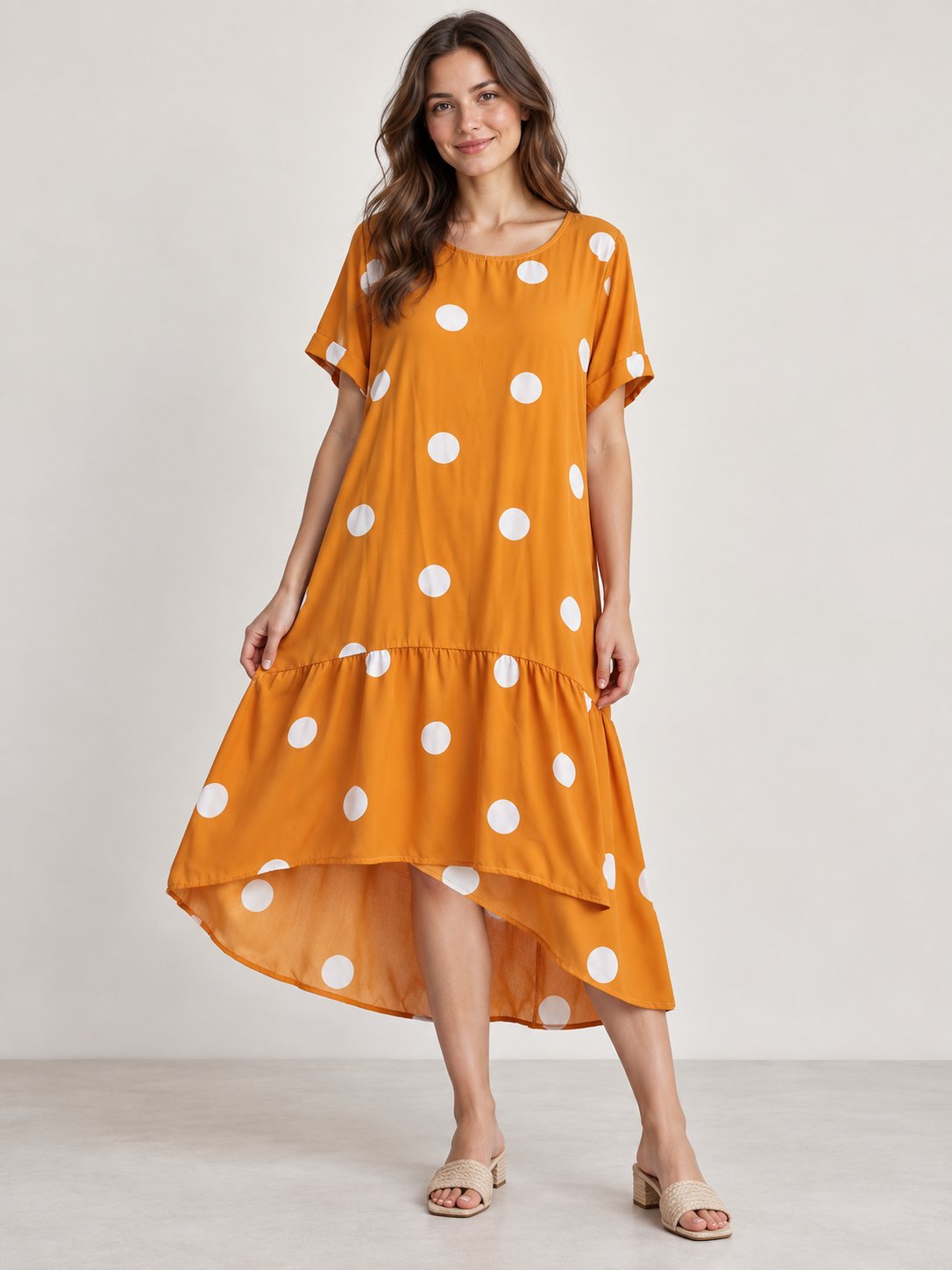 Orange polka dot dress for women