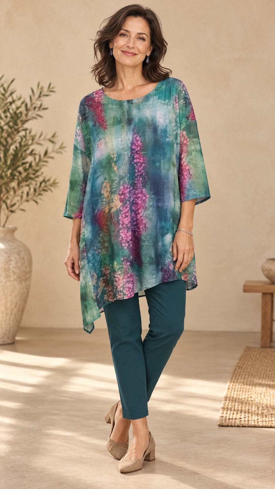 Women's tunic with floral print, size: M/L