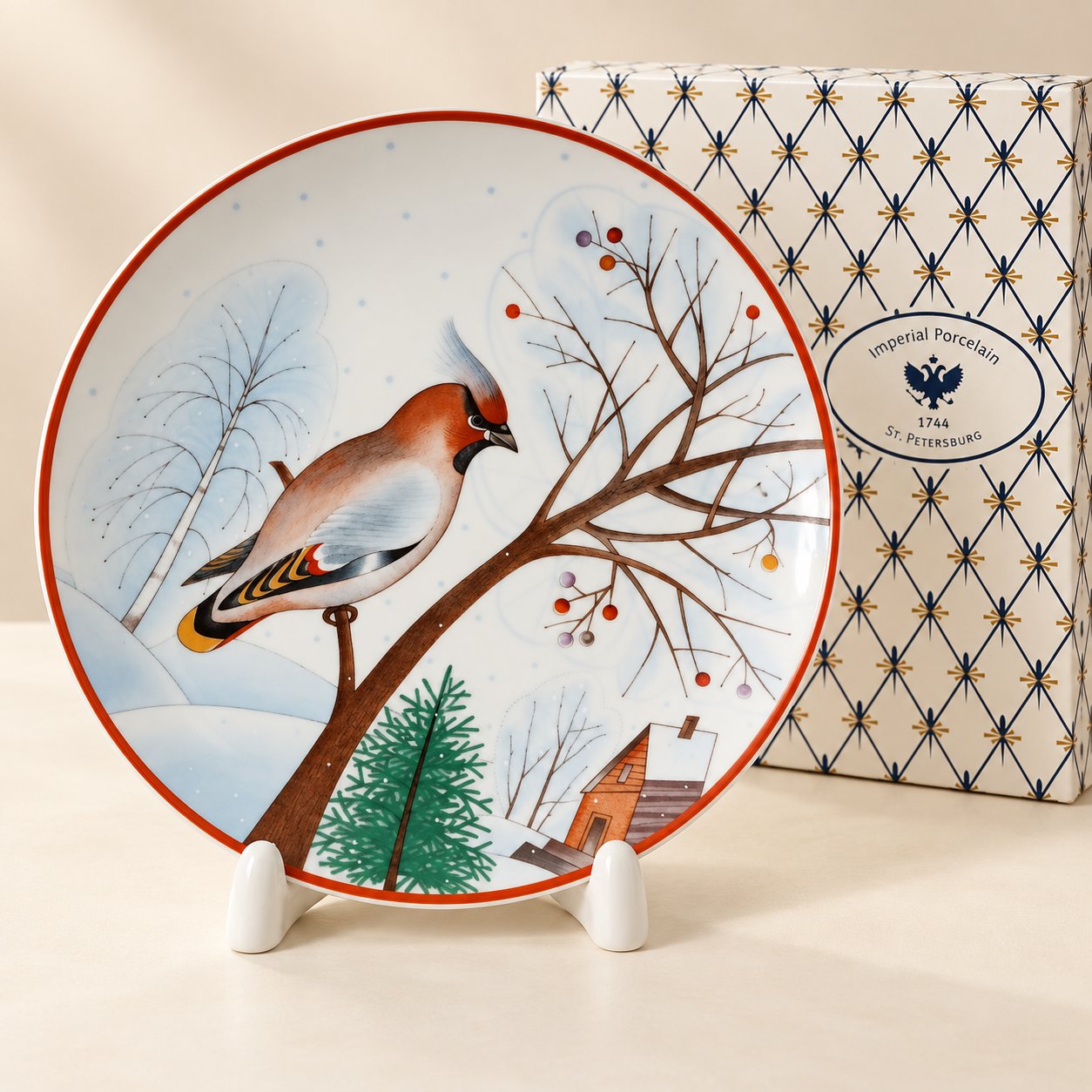 Decorative plate with a winter bird